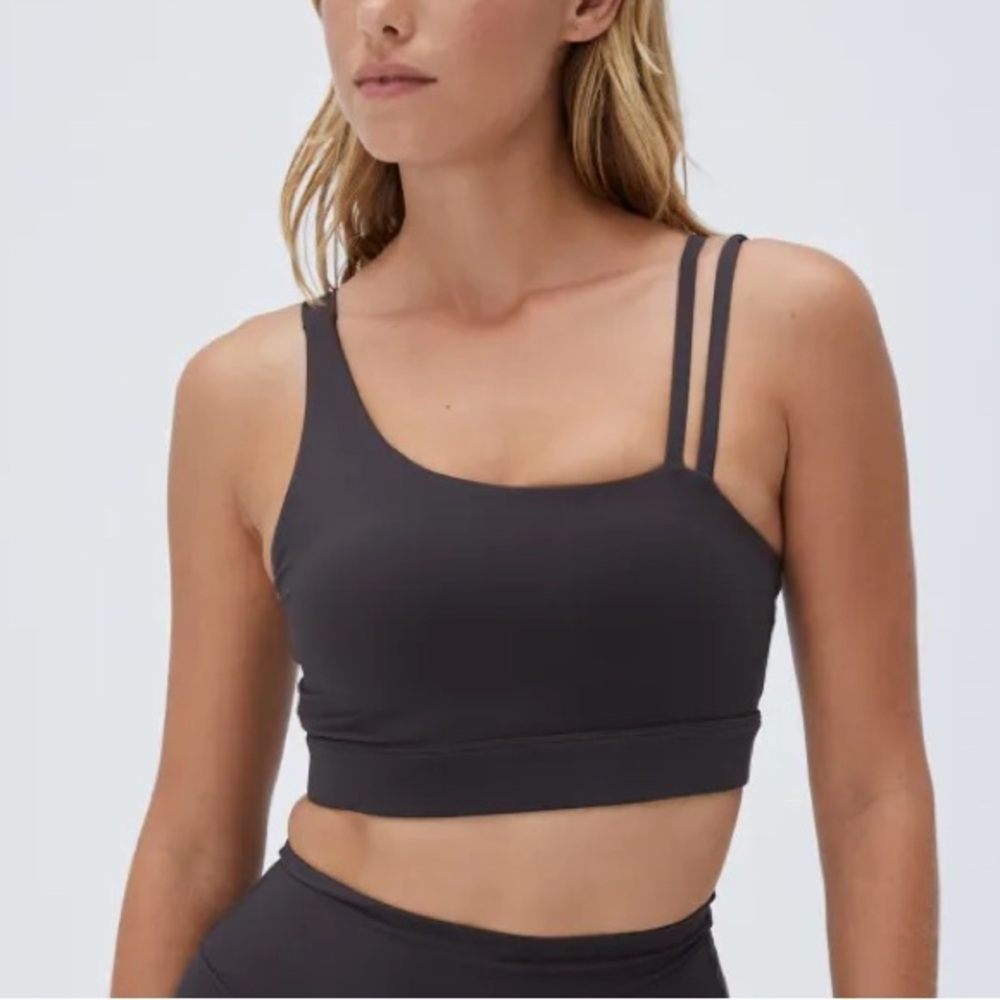 Adanola Asymmetrical Double-Strap Sports Bra in Charcoal